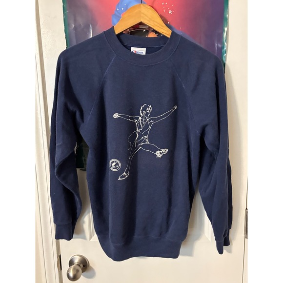 Vintage Hanes Navy Blue Sweatshirt Mens Medium Ice Skater Graphic Made in USA